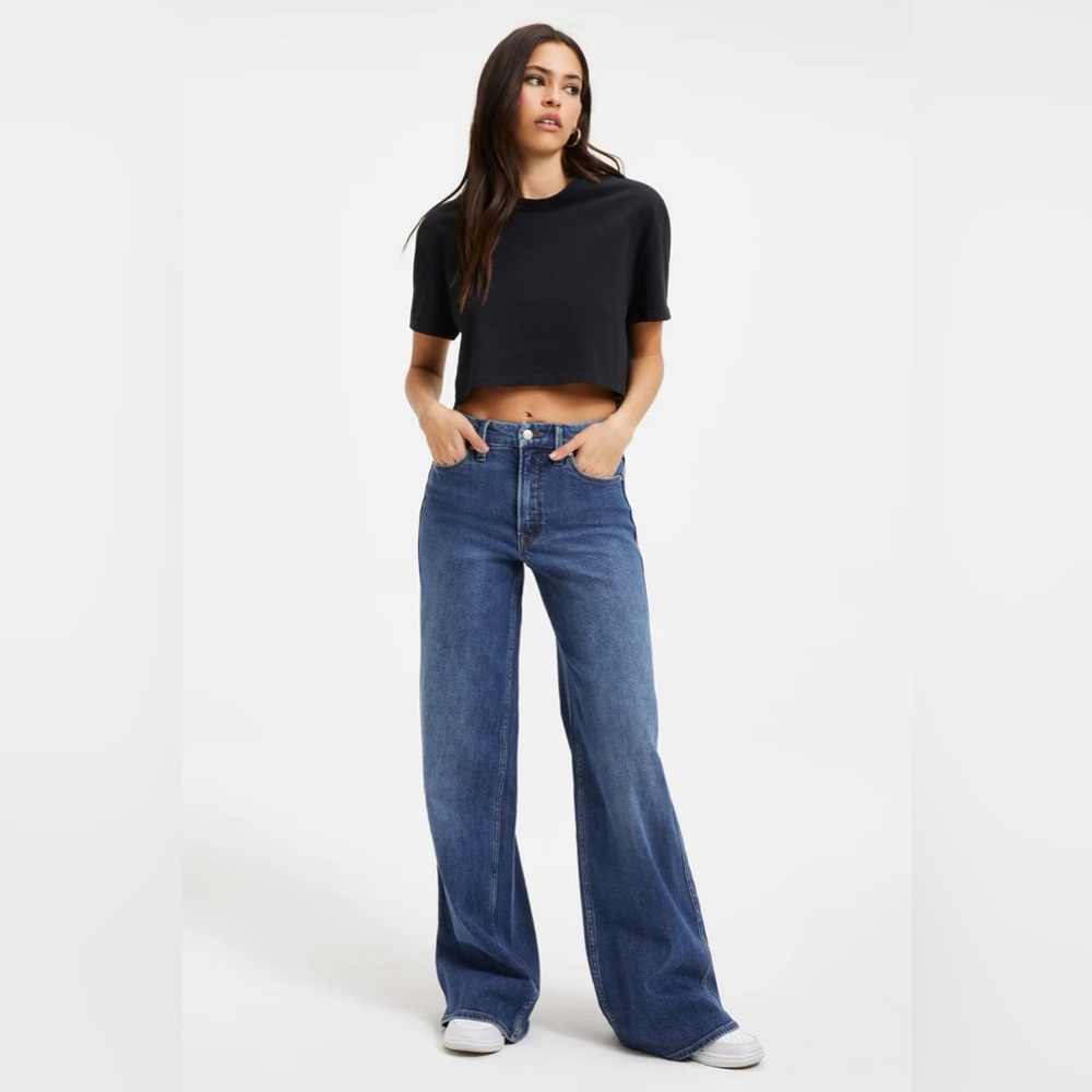 GOOD AMERICAN HIGH RISE GOOD SKATE WIDE LEG JEANS - 25